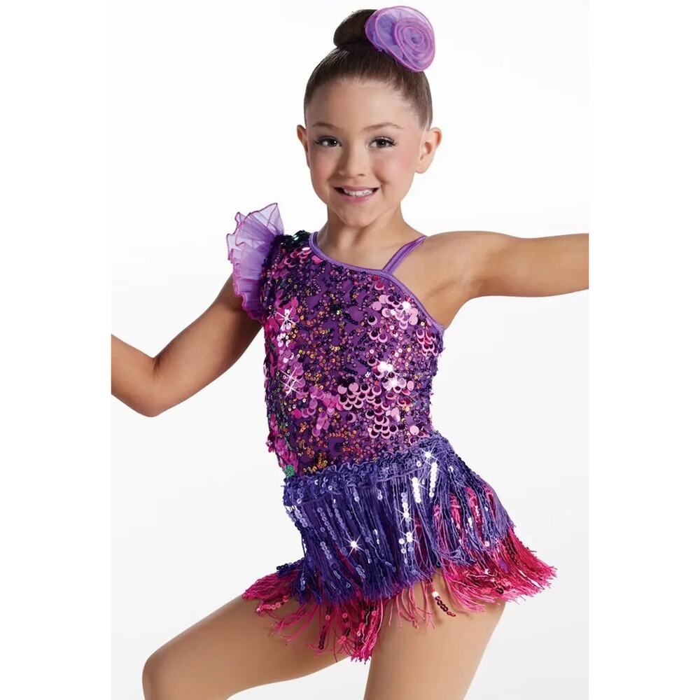 Dance Costume LC Purple Weissman 17837 Jazz Tap Clogging Latin Sequin Fringe